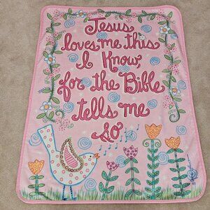 Izzy Jesus Loves Me Bible Pink Baby Blanket 30"x40" Bird Flowers Annie LaPoint